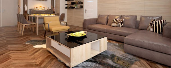 Ghế sofa góc da màu nâu