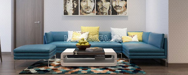 Ghế sofa góc da màu xanh đẹp