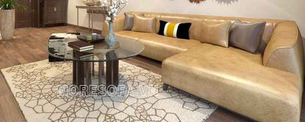 Ghế sofa góc bọc da màu cam