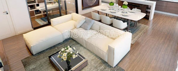Ghế sofa góc màu trắng bọc da cao cấp