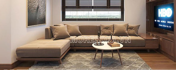 Bộ sofa góc gỗ óc chó tự nhiên